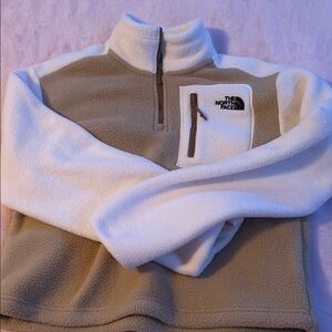 The North Face White and Tan Zip Up Sweater with Minimal Design